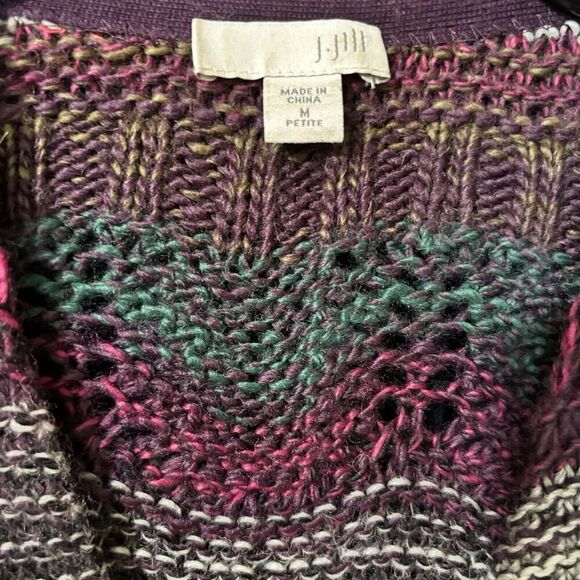 J Jill Cardigan Womens Medium Petite Multicolor Boho Chunky Wool Blend Sweater - Picture 6 of 8
